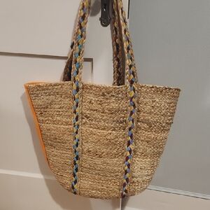 Stylish Woven Tote Bag - Natural and Multicolor